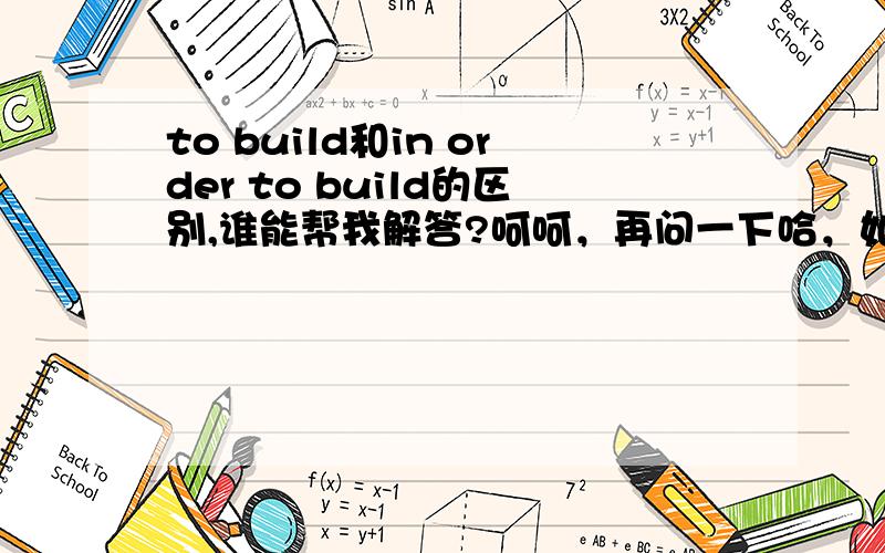 to build和in order to build的区别,谁能帮我解答?呵呵，再问一下哈，如果to  build放在句首，那样是不是表目的呢？