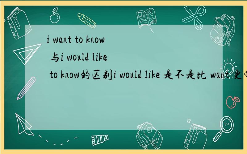 i want to know 与i would like to know的区别i would like 是不是比 want 更常用